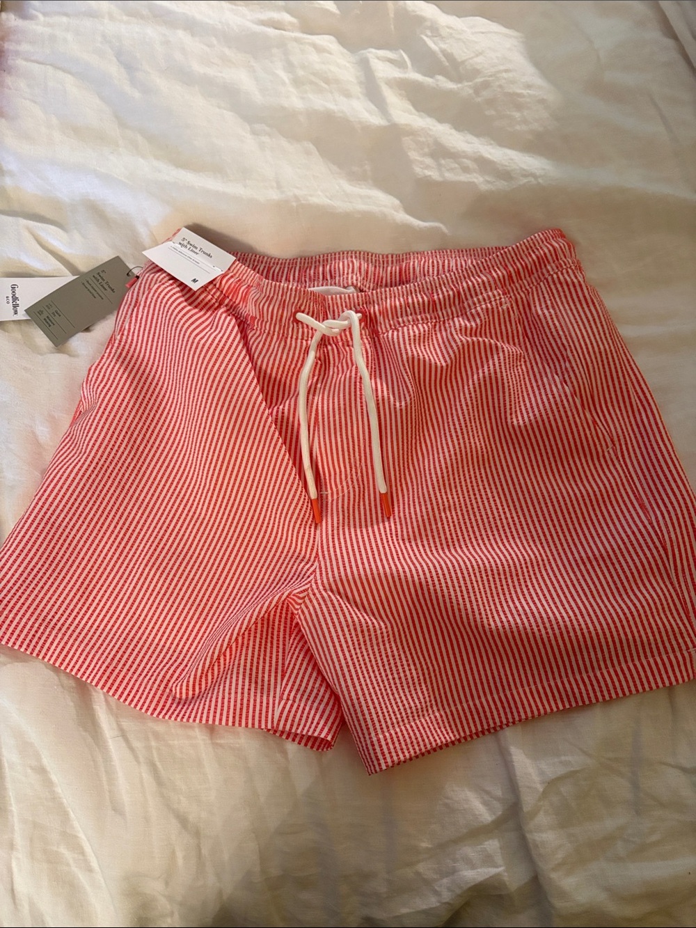 Goodfellow & Co Red and White Seersucker Swim Trunks
